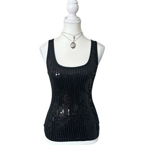 Y2K “MKM” Black Sequin Embellished Tank Top